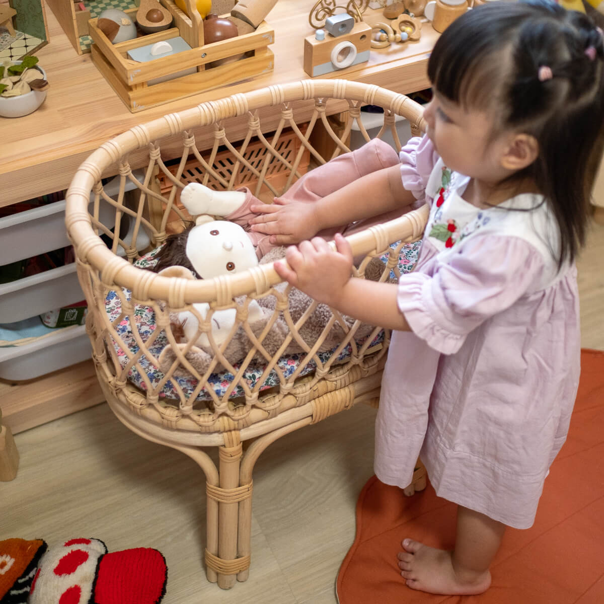 Featured Heirloom Toy: Olivia Rattan Doll Bassinet (As Seen on Just a Little Crunchy)