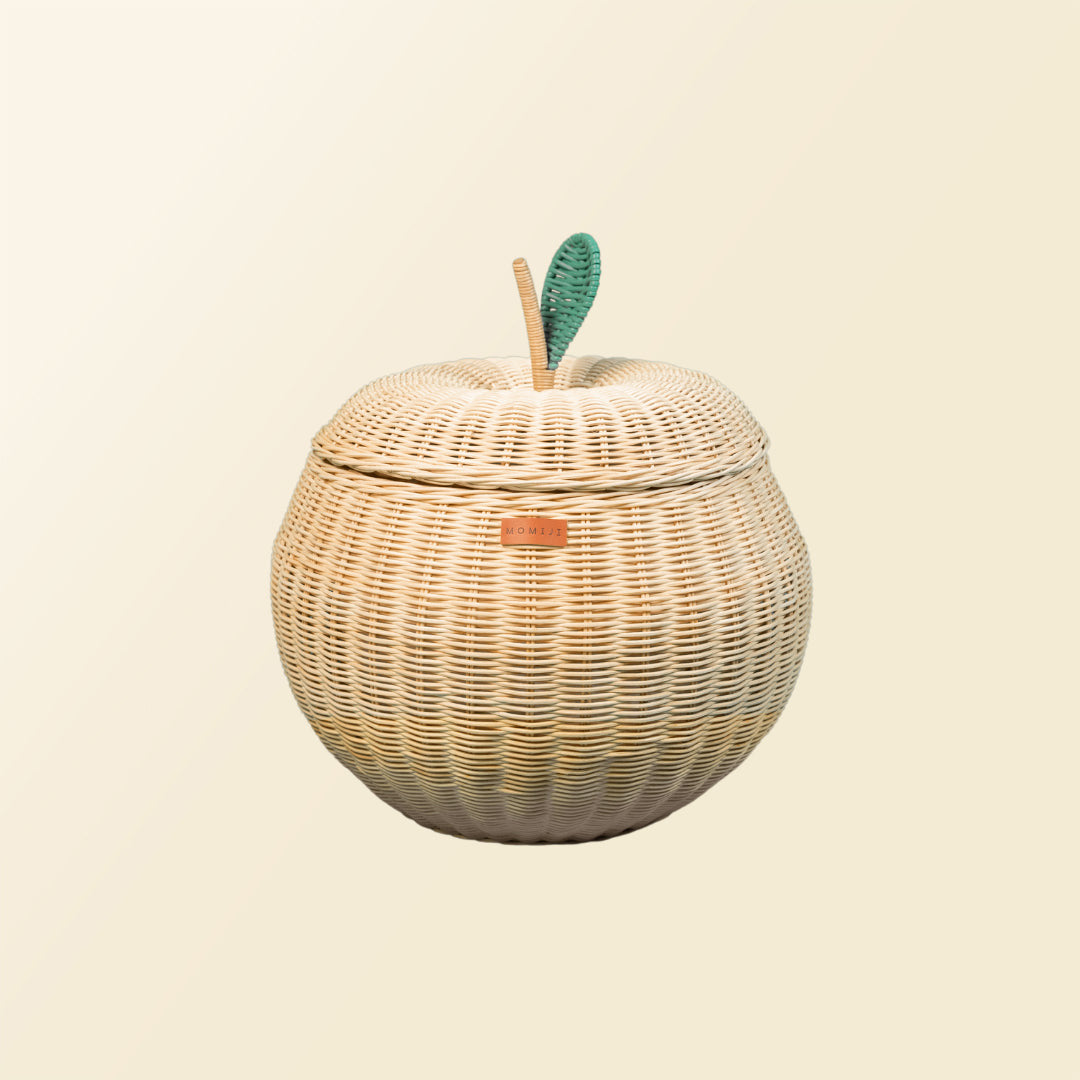 Front view of the natural apple rattan storage basket by MOMIJI.