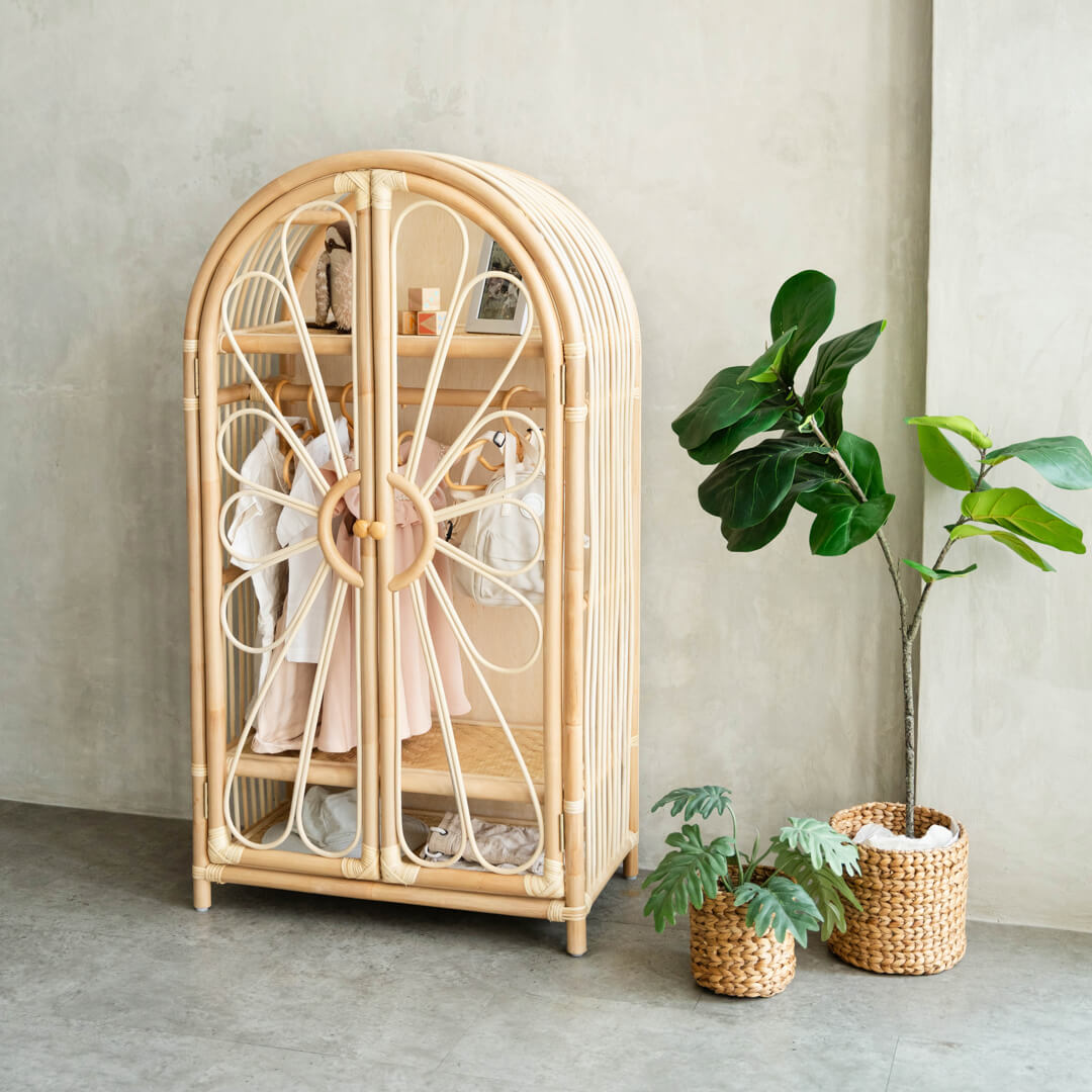 Rattan Wardrobes| Blossom Kids Wardrobe Clothes Inside | MOMIJI