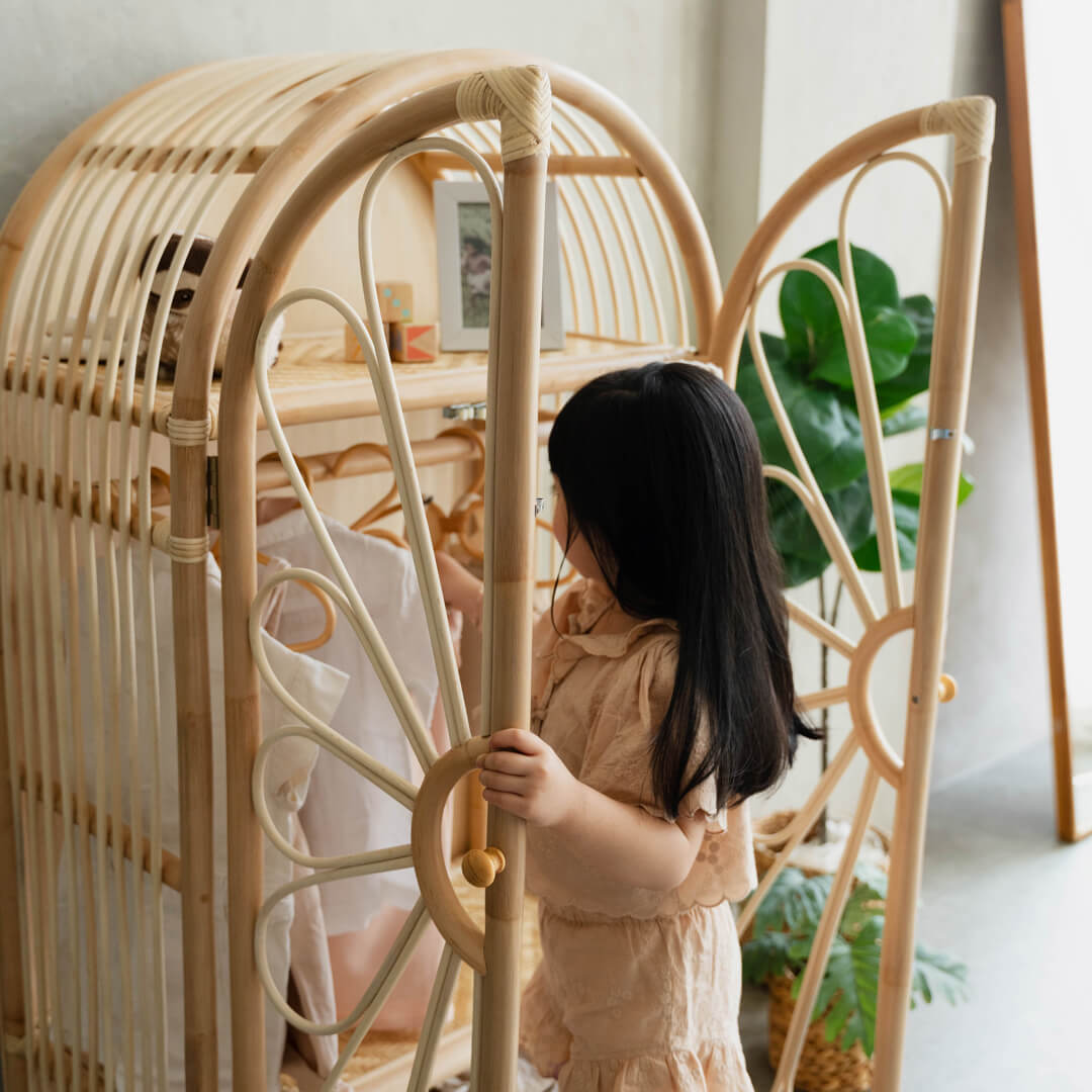 Rattan Wardrobes| Blossom Kids Wardrobe | Girl Putting Clothes Inside | MOMIJI