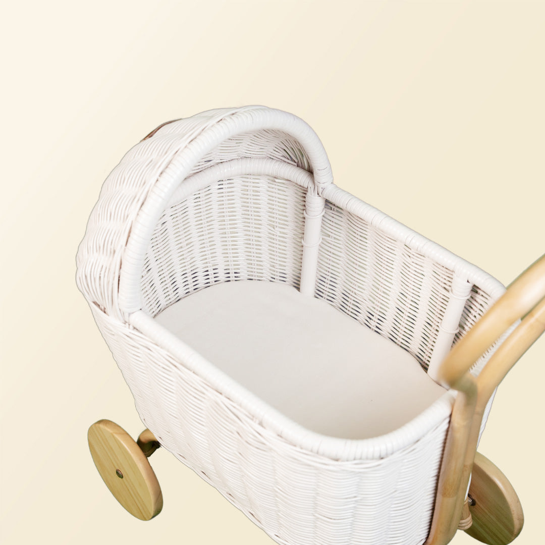 Interior view of the Colette Doll Stroller by MOMIJI in white.
