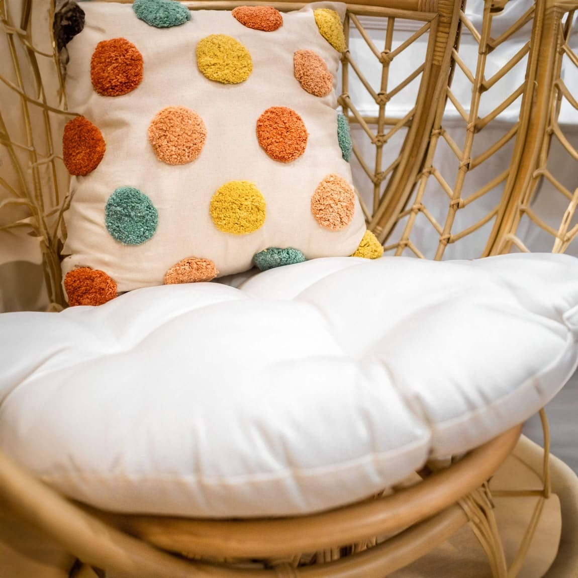 Close-up of the seat area of the Cross Hatch Hanging Chair by MOMIJI, highlighting its woven pattern.