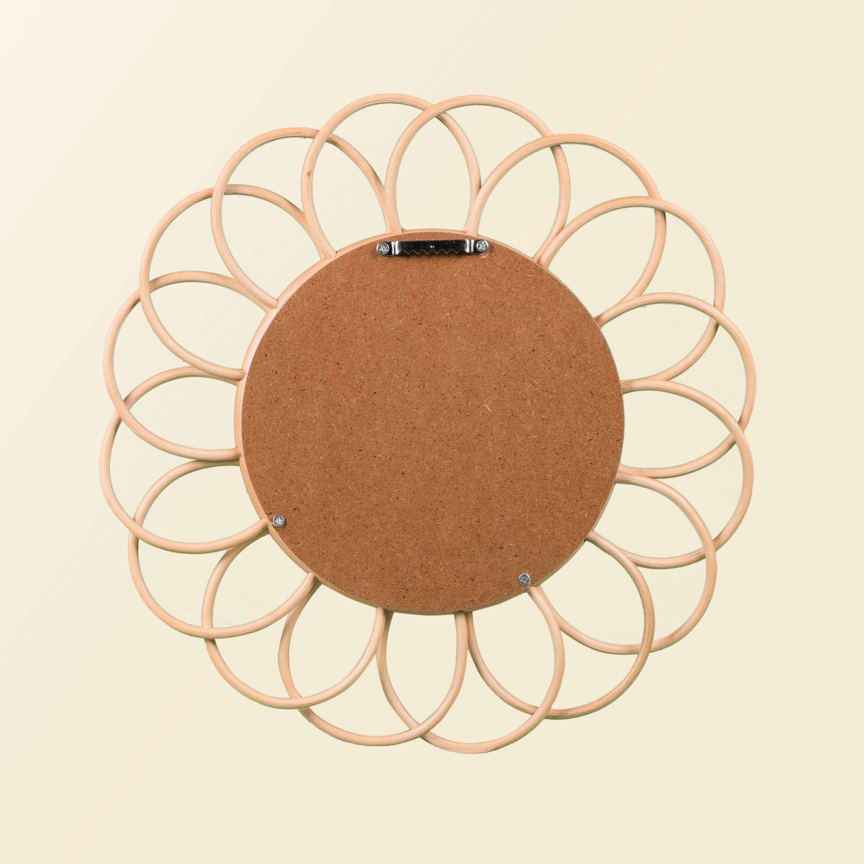 Back view of the Dahlia Round Mirror – Small by MOMIJI showing the wall mounting hardware.