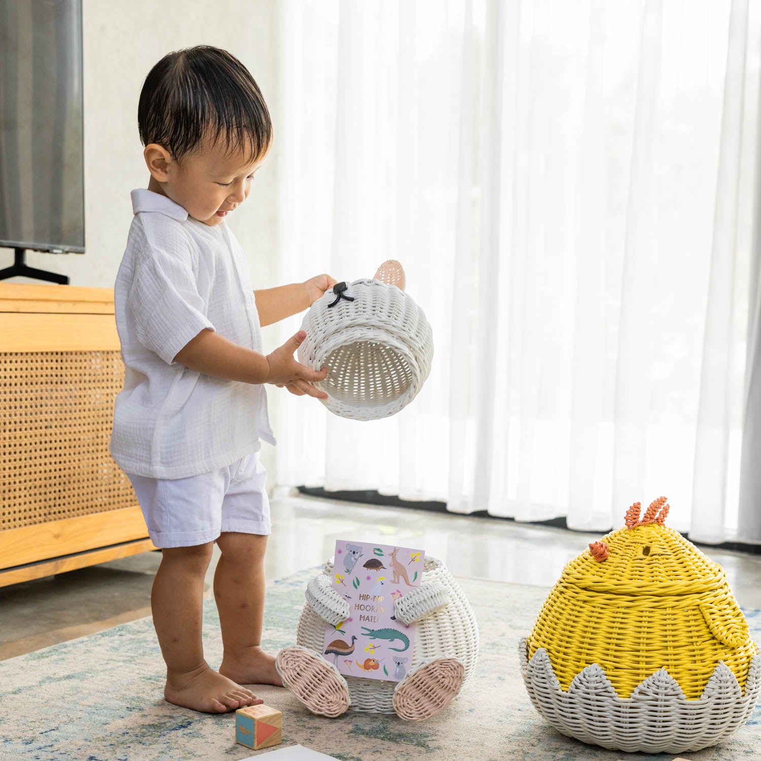 Bunny Rattan Storage Basket