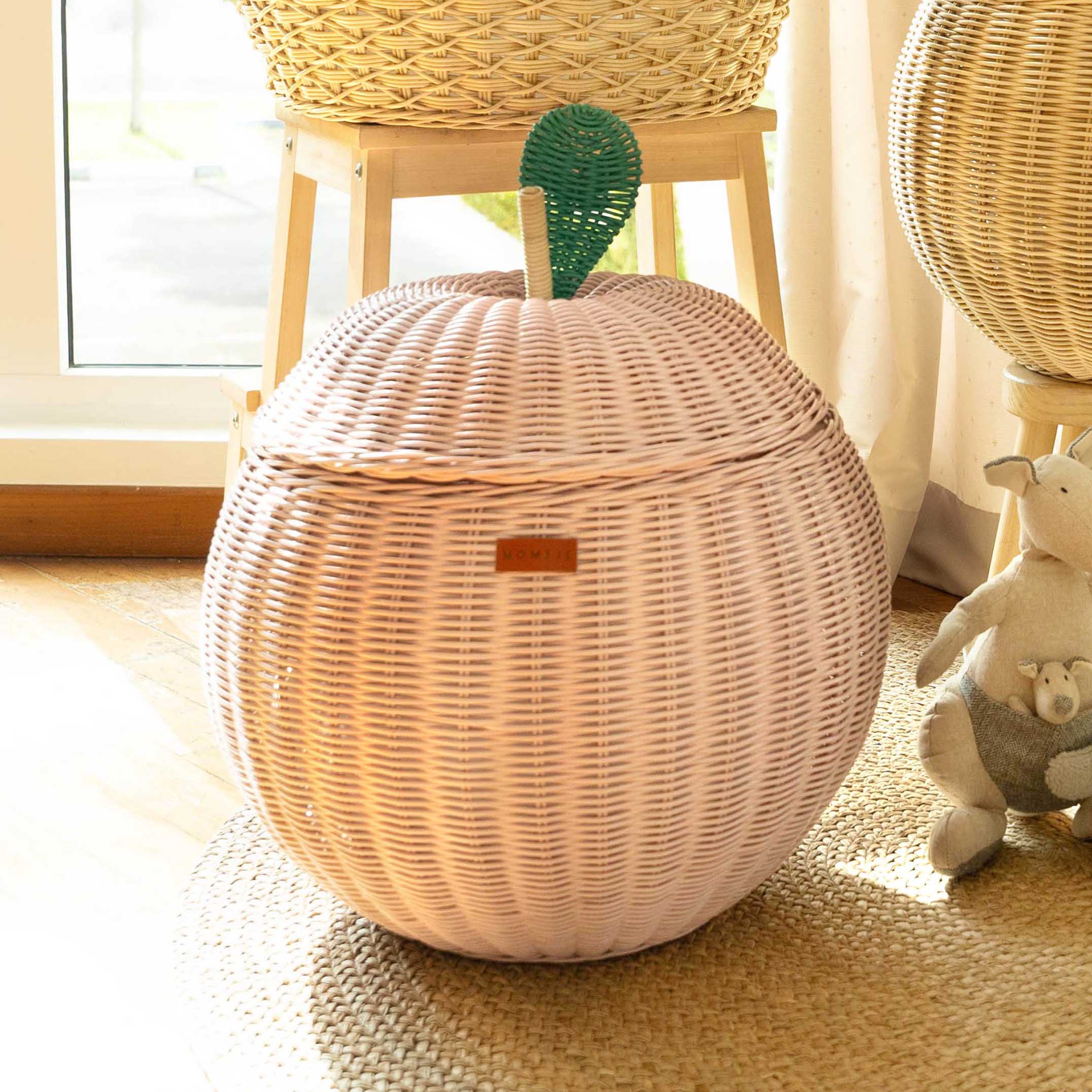 Apple Rattan Storage Basket Pink - Large