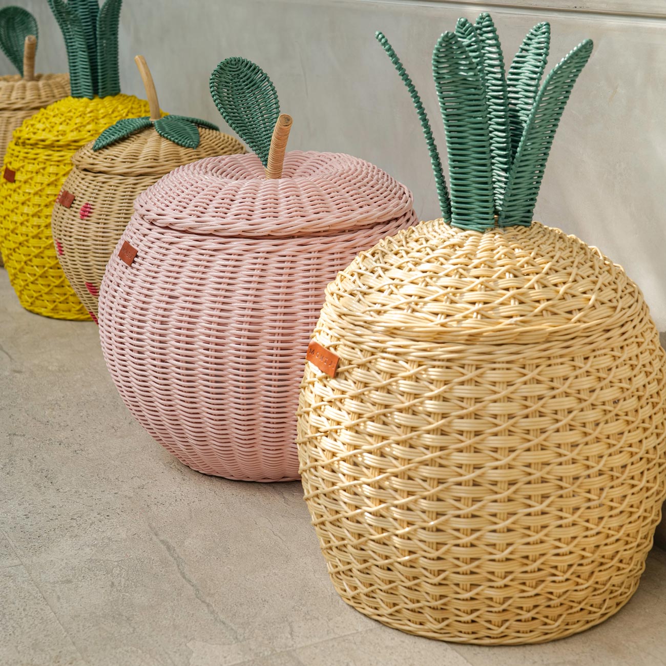 Fruit Rattan Storage Basket Collection Lined Up by MOMIJI in medium size.