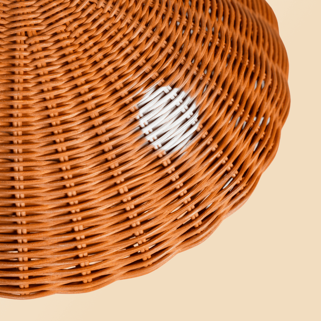 Close up detailed Mushroom Storage Rattan Basket's lid.