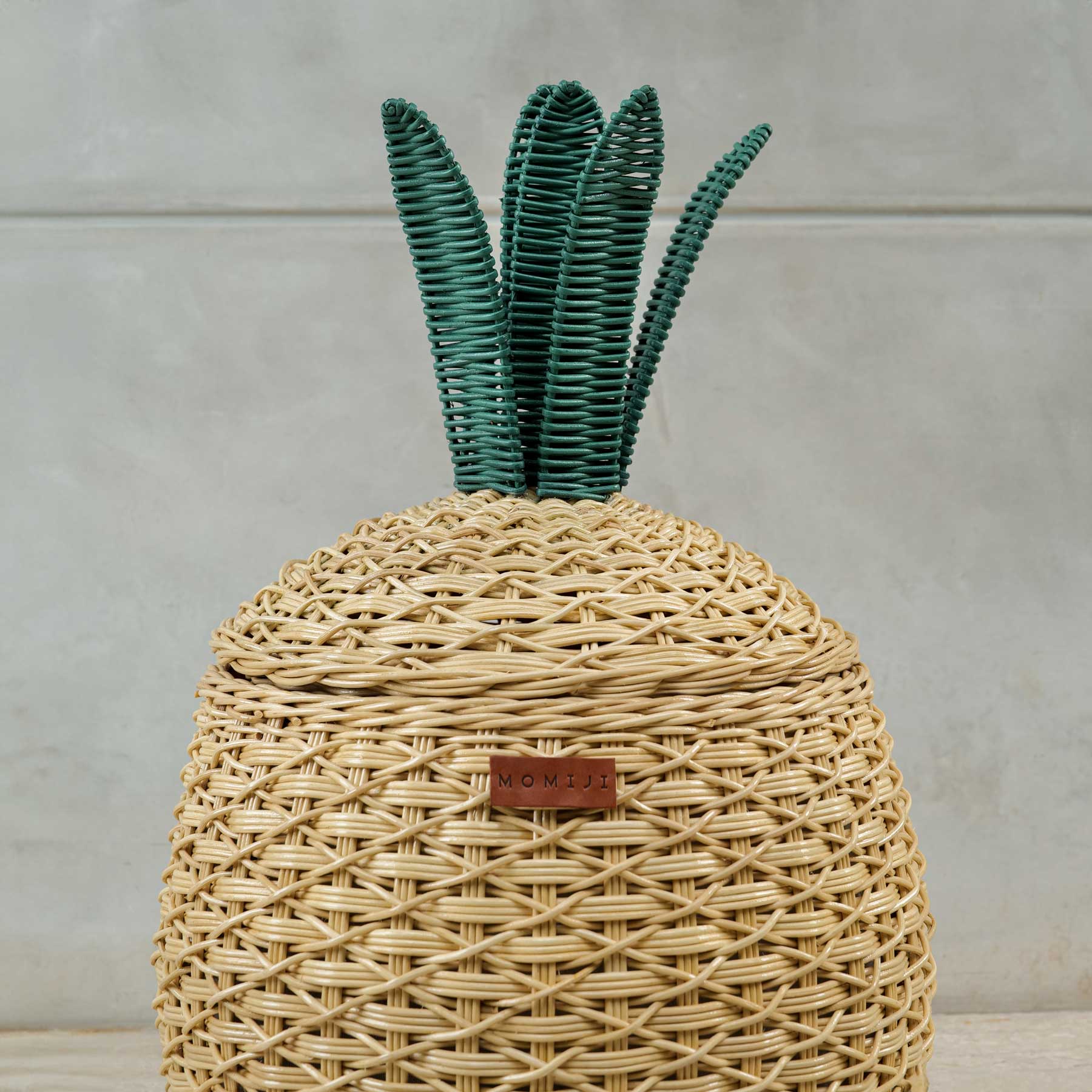Front lid shot of Pineapple Rattan Storage Basket in medium size by MOMIJI.