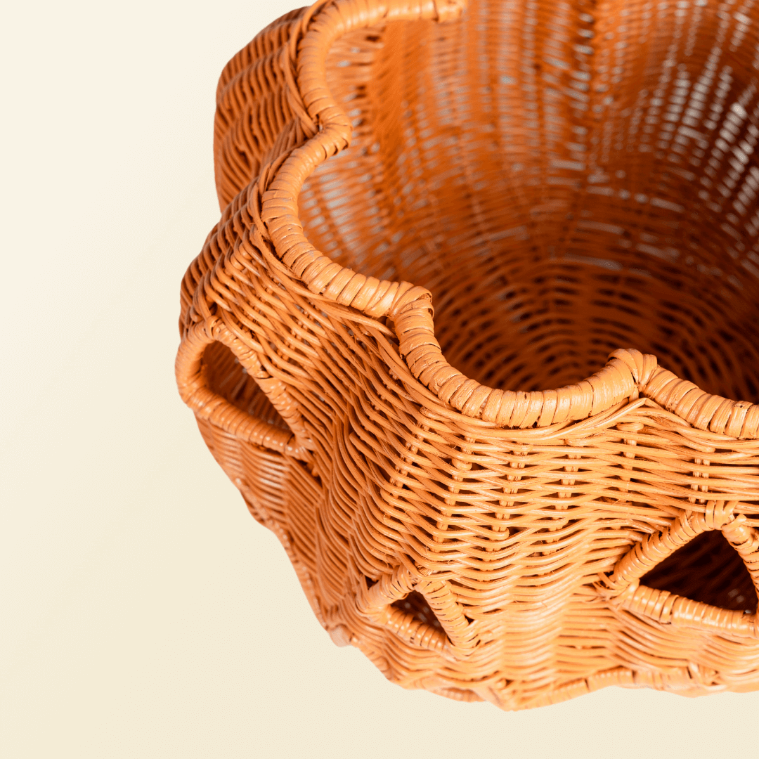 Top Inside view of the Pumpkin Face Rattan Basket by MOMIJI .
