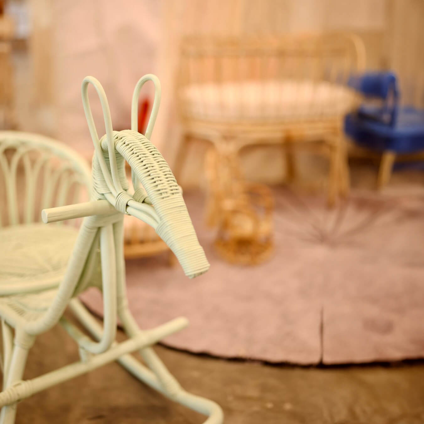 |Close-up front view of the peacock head detail on the Rocking Peacock by MOMIJI.