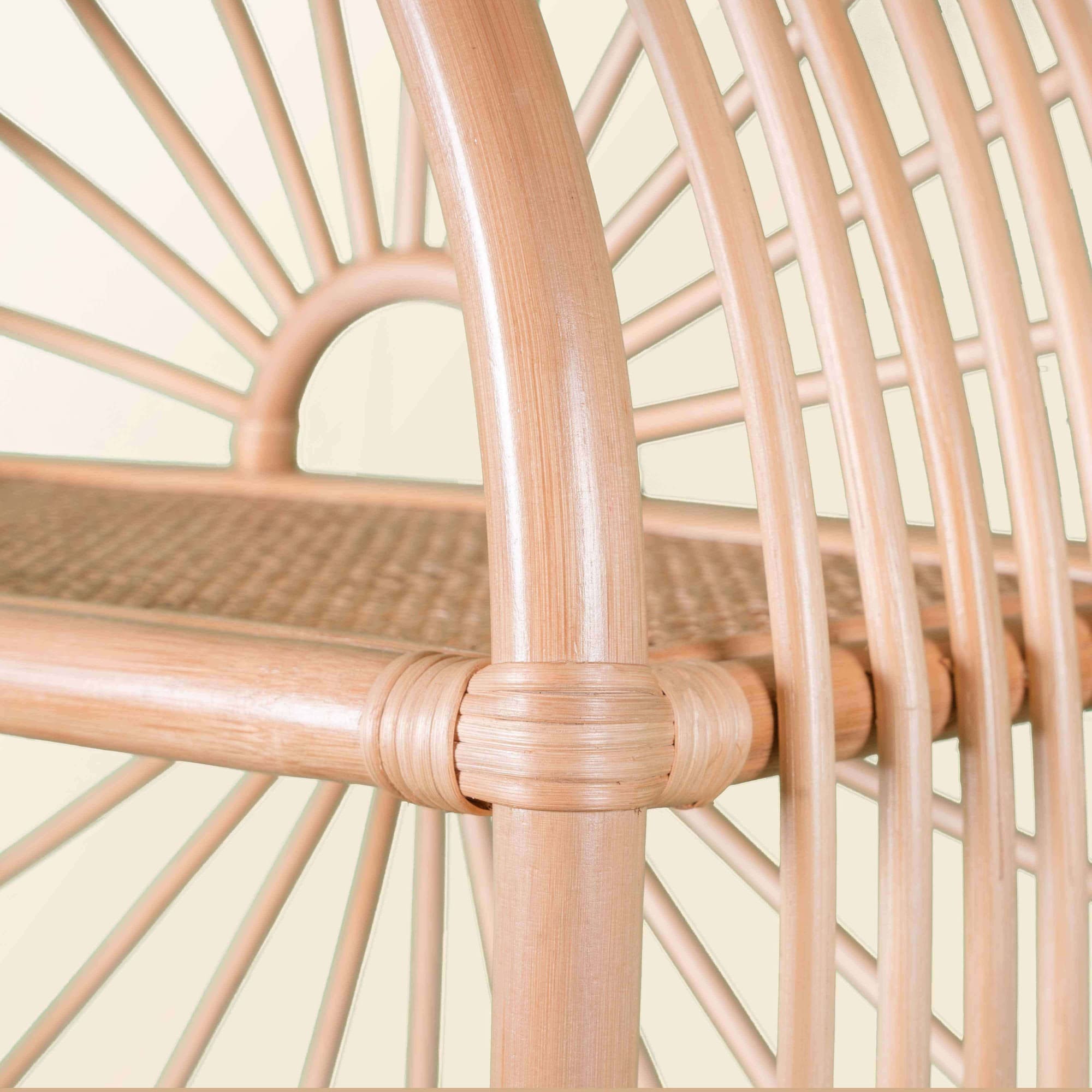 Close-up of the wrapped joinery detail on the handcrafted rattan wicker Sunshine Arch Cabinet Shelf by MOMIJI, designed for durability and long-lasting use.