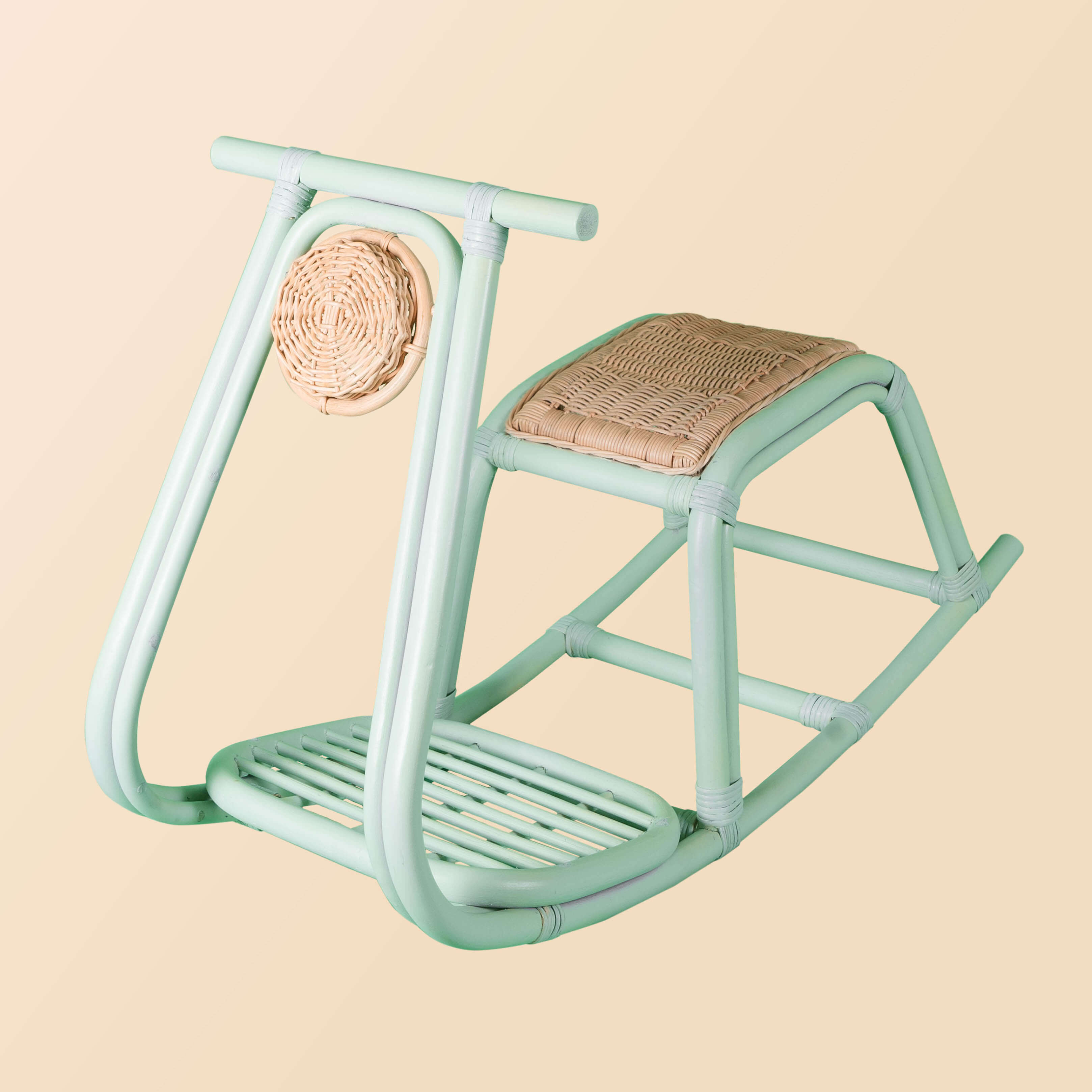 Angled view of the Vespa Rocker – Mint by MOMIJI showing all parts.