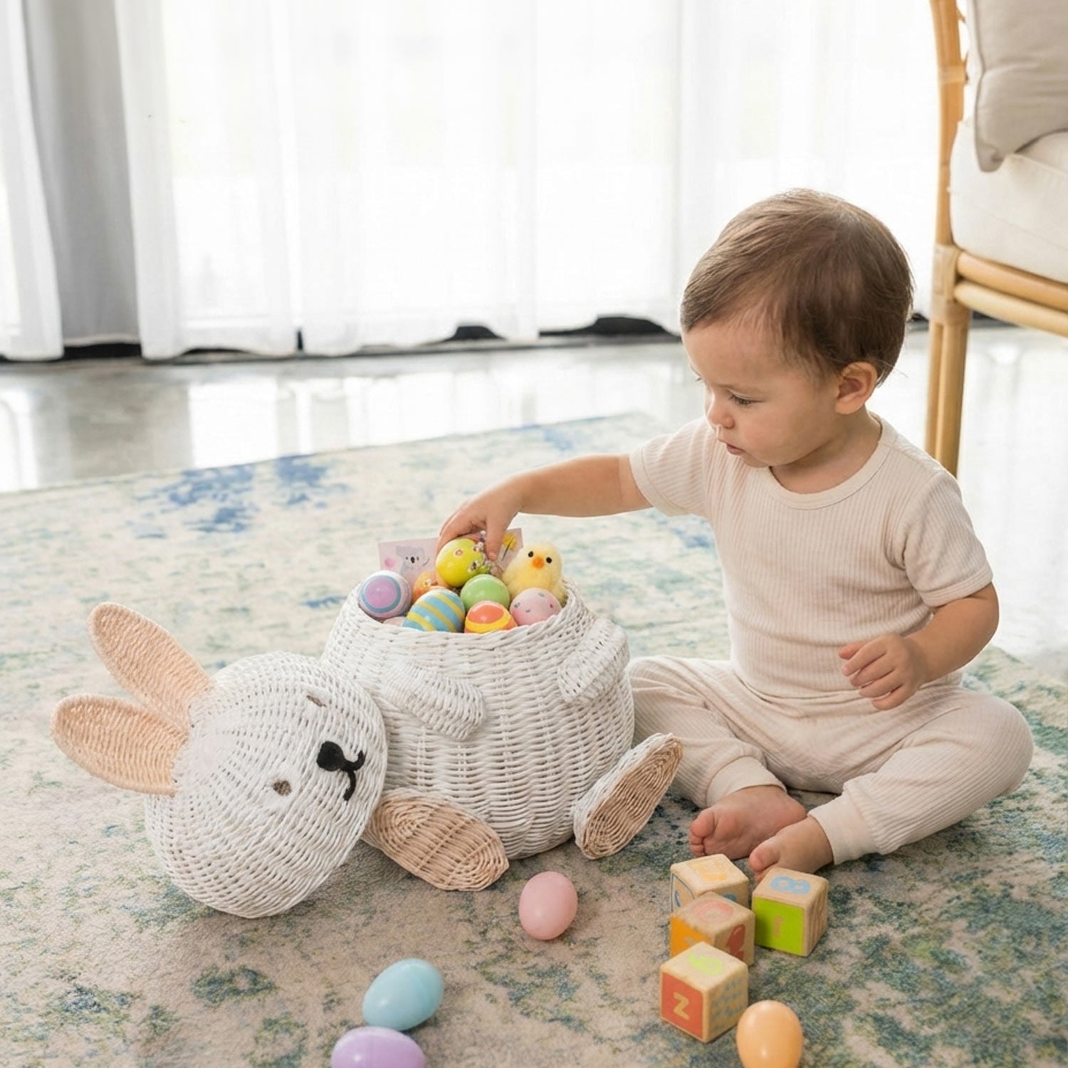 Bunny Rattan Storage Basket