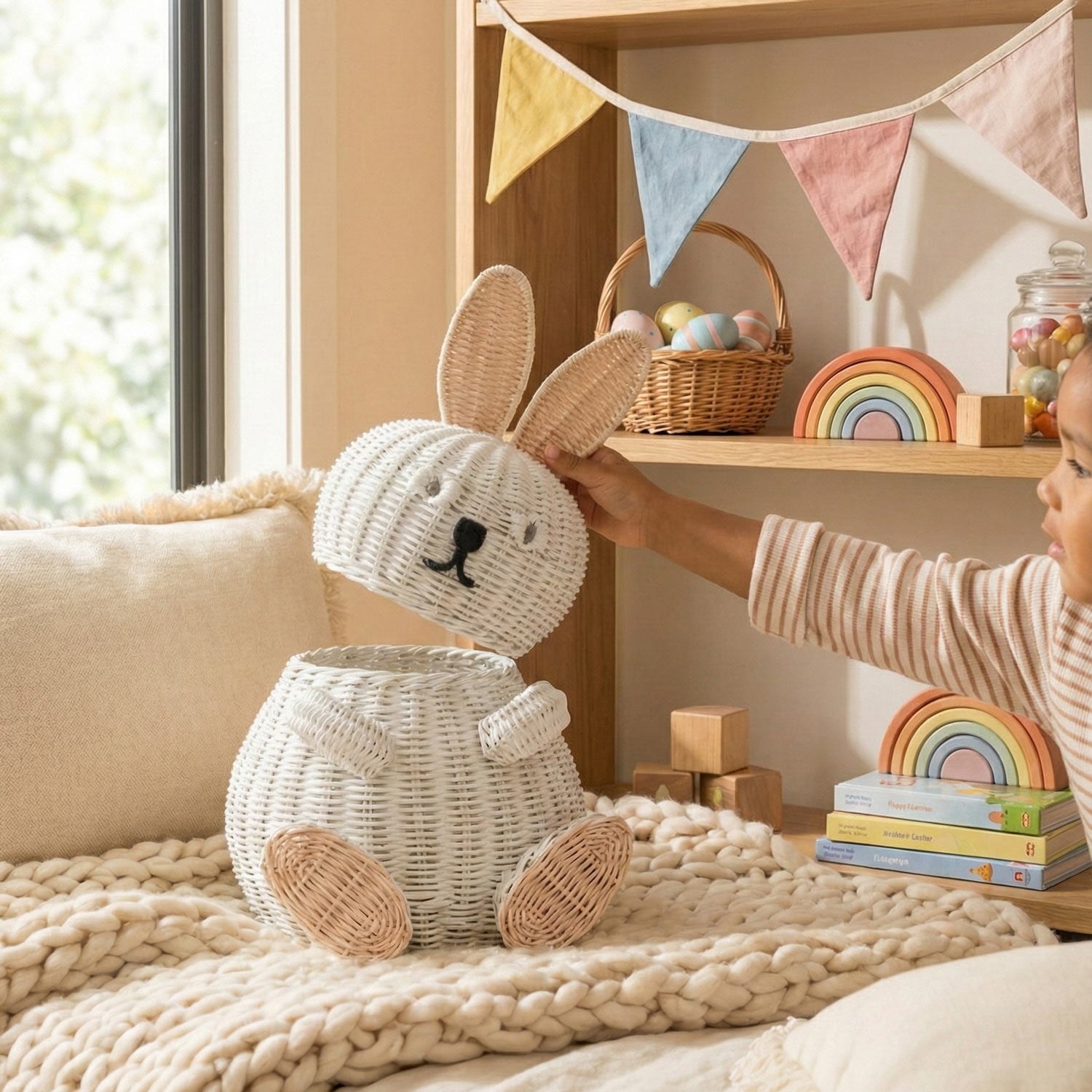 Bunny Rattan Storage Basket