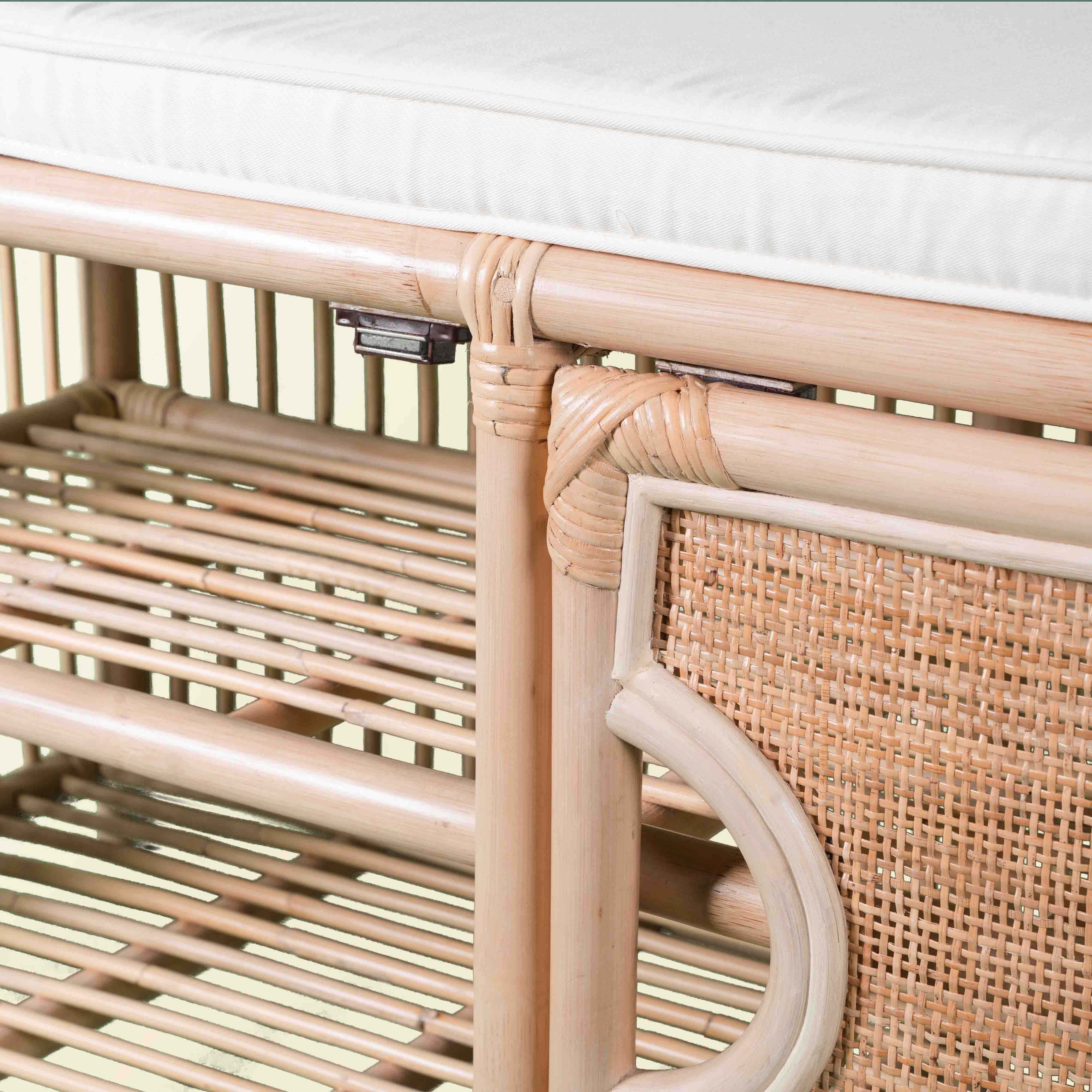 Palma Rattan Shoe Cabinet | Entryway Shoe Storage Bench | Cabinet Opened Close Up | MOMIJI