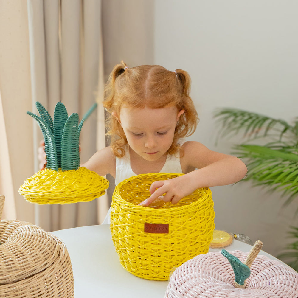 Pineapple Rattan Storage Basket | Open | Yellow | MOMIJI