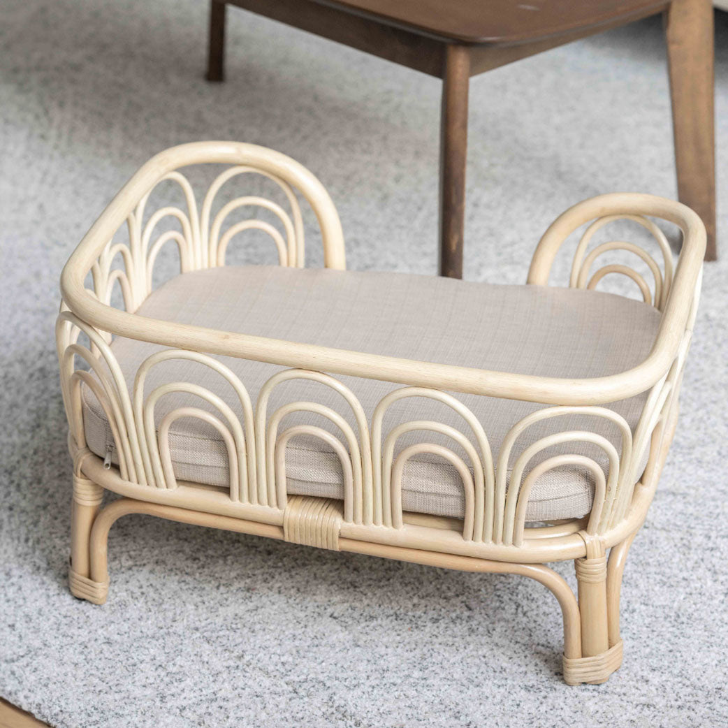 Amber Rattan Pet Bed by Momiji from the back view in a room.