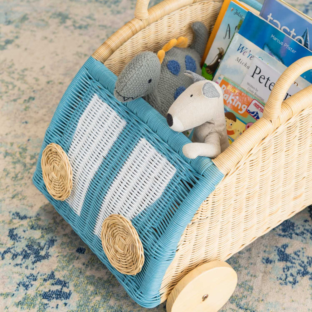 Archie Storage Wagon by MOMIJI used to store children’s books and toys.