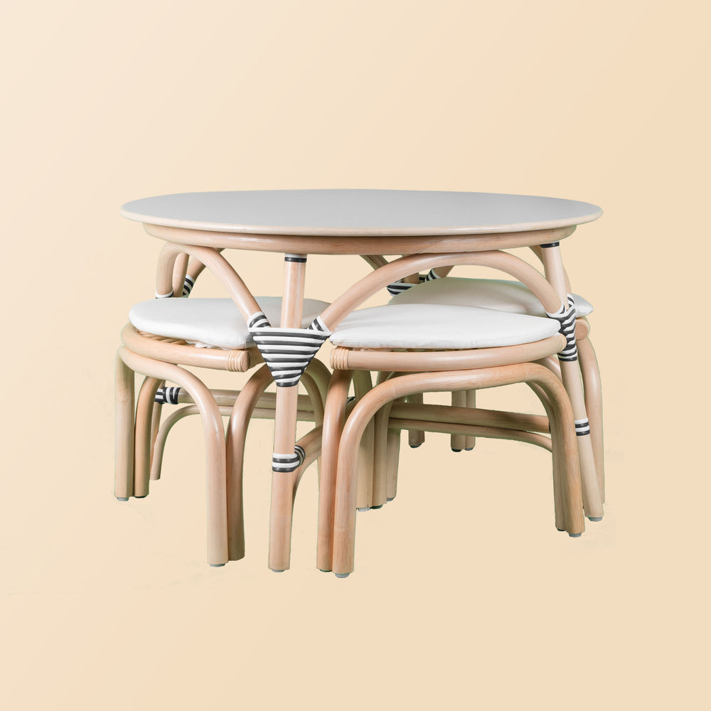 Rattan Table and Chairs​ | Aulia Kids Rattan Table with 4 Rattan Stools Set | Set View | Wicker Furniture | MOMIJI 