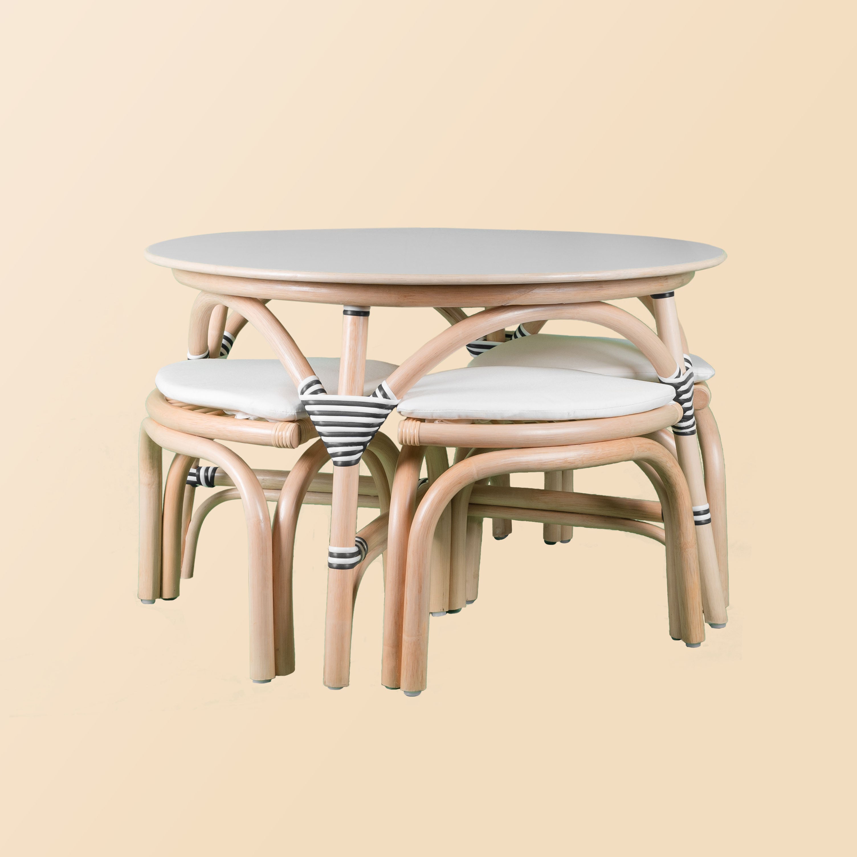 Rattan Table and Chairs​ | Aulia Kids Rattan Table with 4 Rattan Stools Set | Set View | Wicker Furniture | MOMIJI 