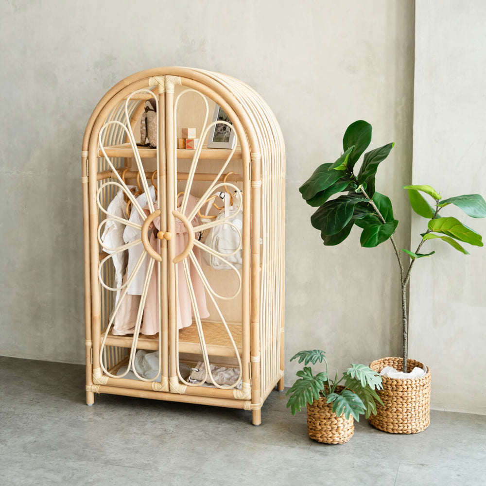 Rattan Wardrobes| Blossom Kids Wardrobe Clothes Inside | MOMIJI