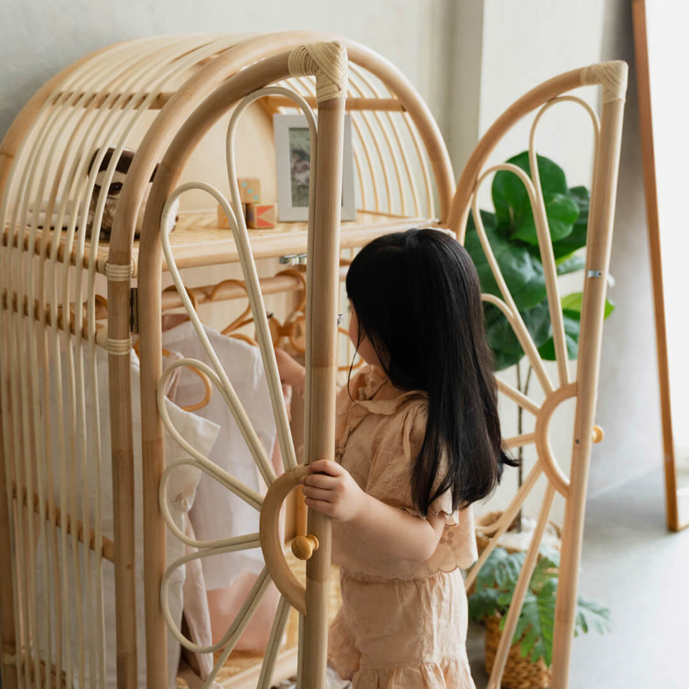 Rattan Wardrobes| Blossom Kids Wardrobe | Girl Putting Clothes Inside | MOMIJI