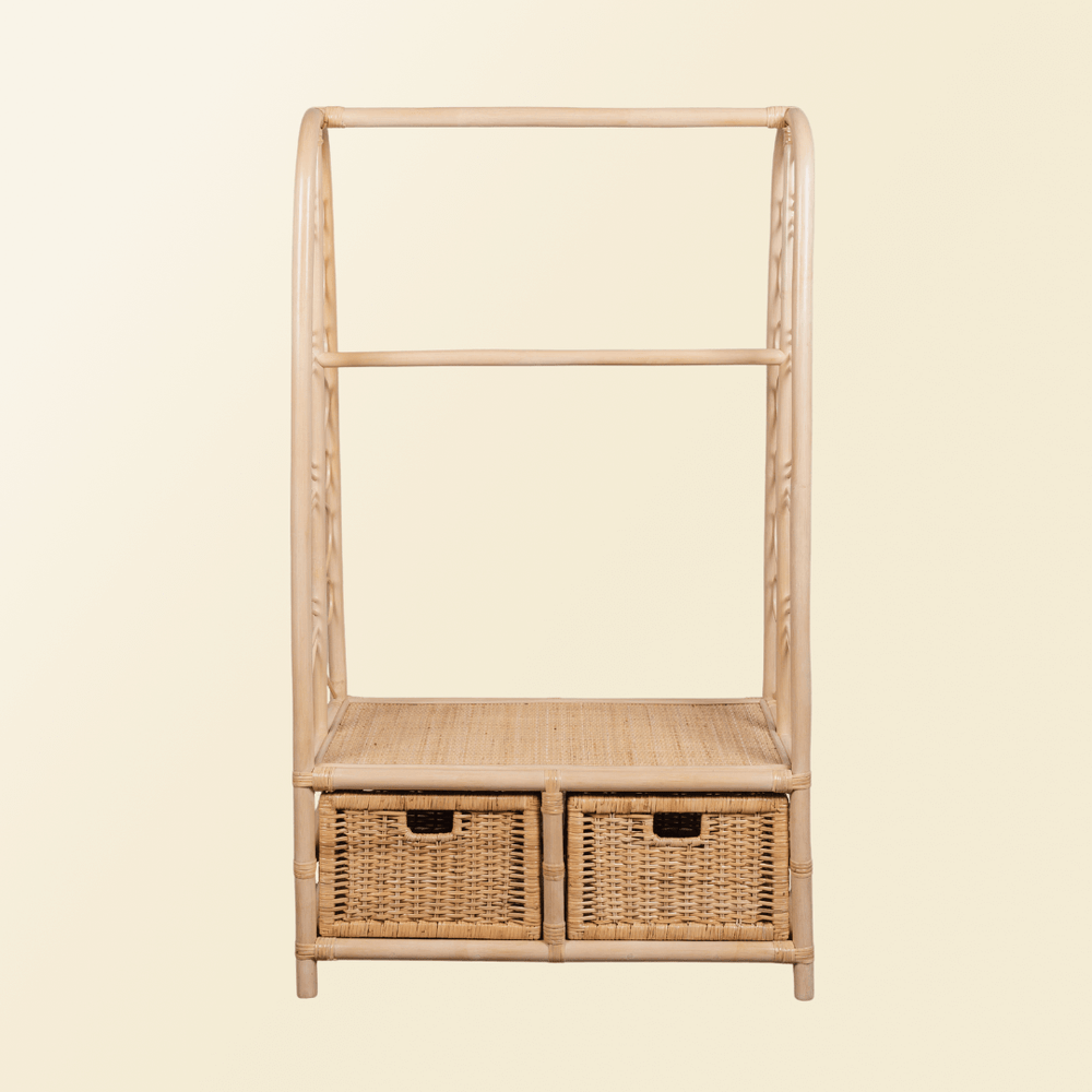 Rattan Clothing Rack |  Belle Kids Clothing Rack with 2 Rattan Drawers | Front View | MOMIJI