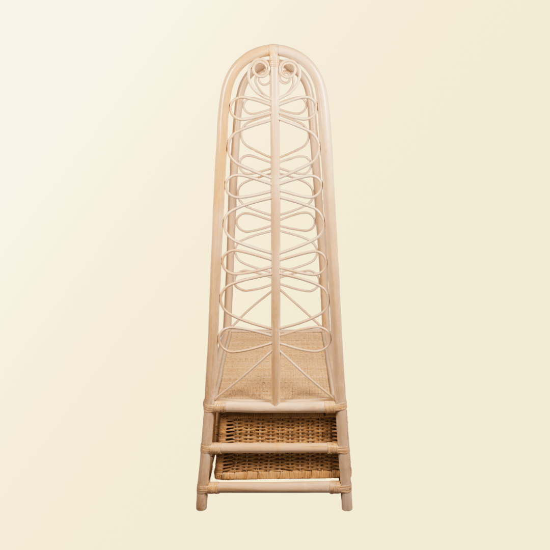 Rattan Clothing Rack | Belle Kids Clothing Rack with 2 Rattan Drawers | Side View | MOMIJI