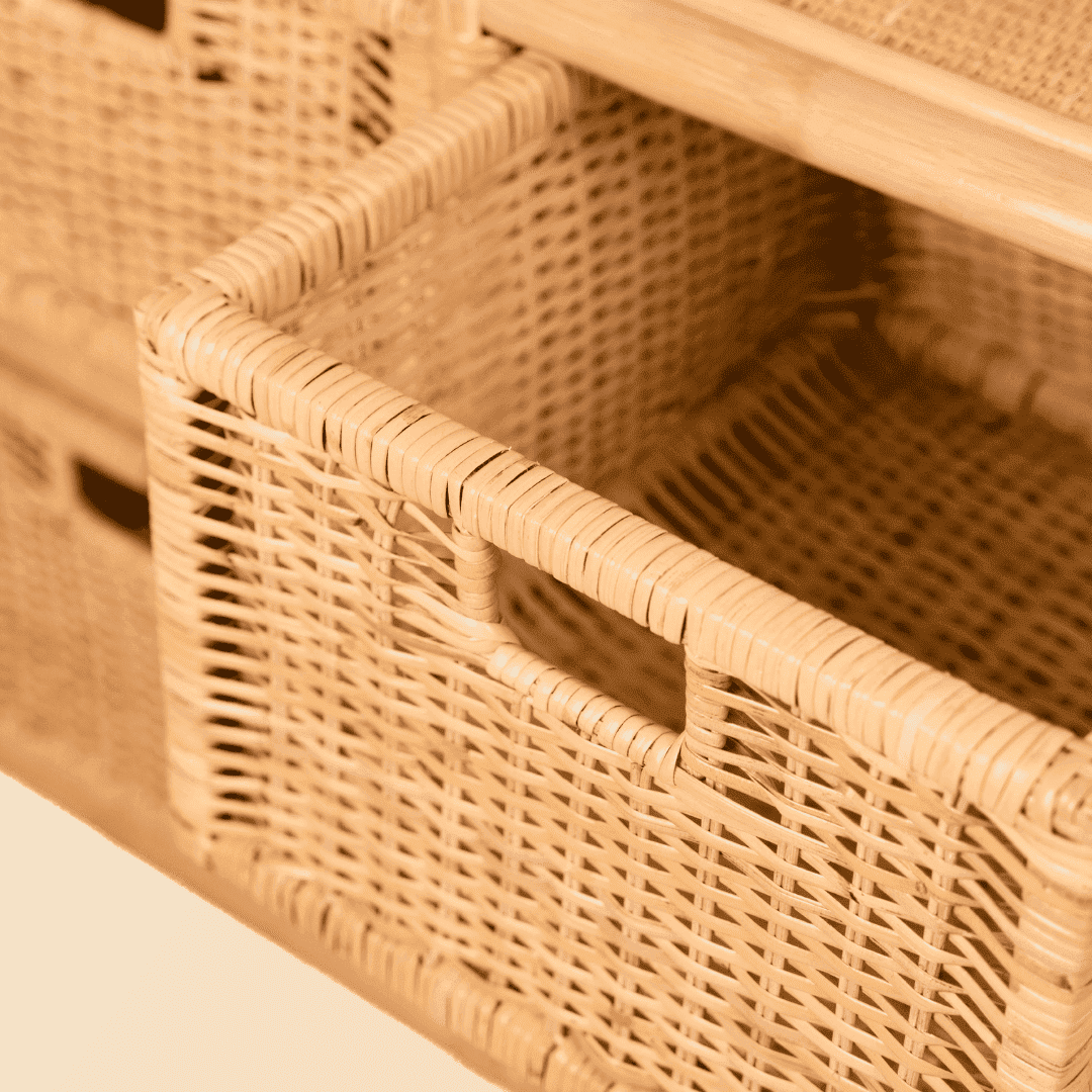 Rattan Clothing Rack | Belle Kids Clothing Rack with 4 Rattan Drawers | Close up View of Drawers | MOMIJI