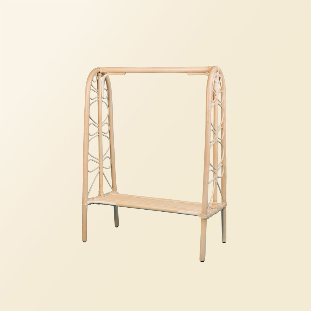 Angled view of the Belle Kids Montessori Clothing Rack by MOMIJI.