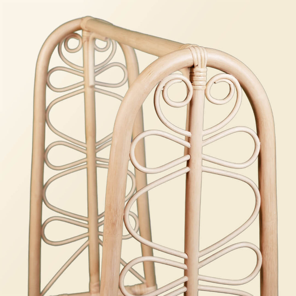 Close-up of the carved side detail of the Belle Kids Montessori Clothing Rack by MOMIJI.
