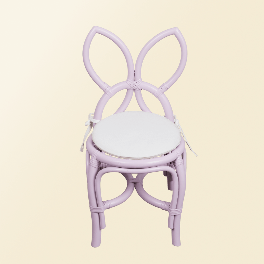 Front View of purple Butterfly Kids Chair with white cushion by MOMIJI.