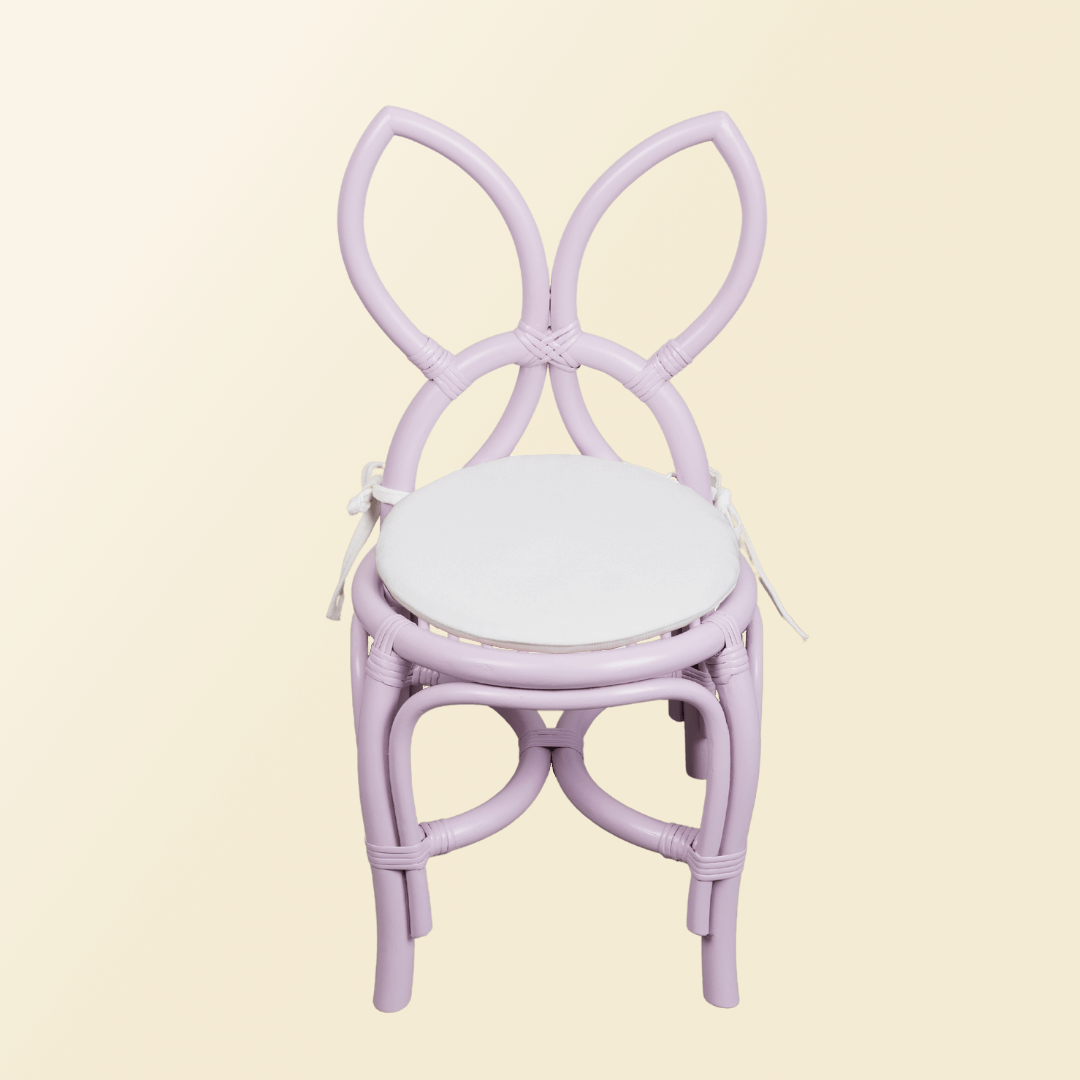 Front View of purple Butterfly Kids Chair with white cushion by MOMIJI.