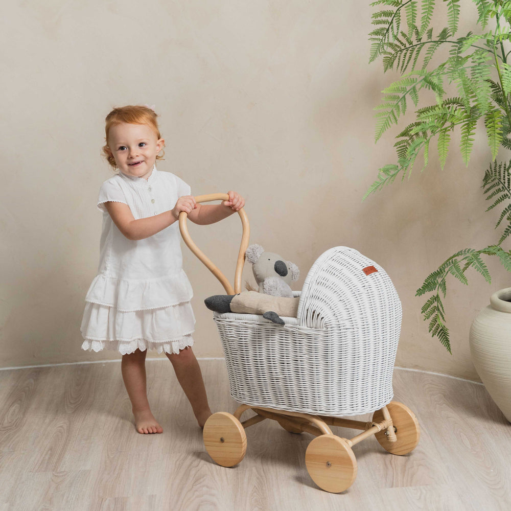 Colette Doll Stroller | Rattan | White | MOMIJI
