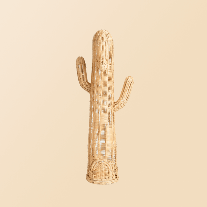 Front view of the handcrafted rattan Cactus Kids Coat Light Stand by MOMIJI.