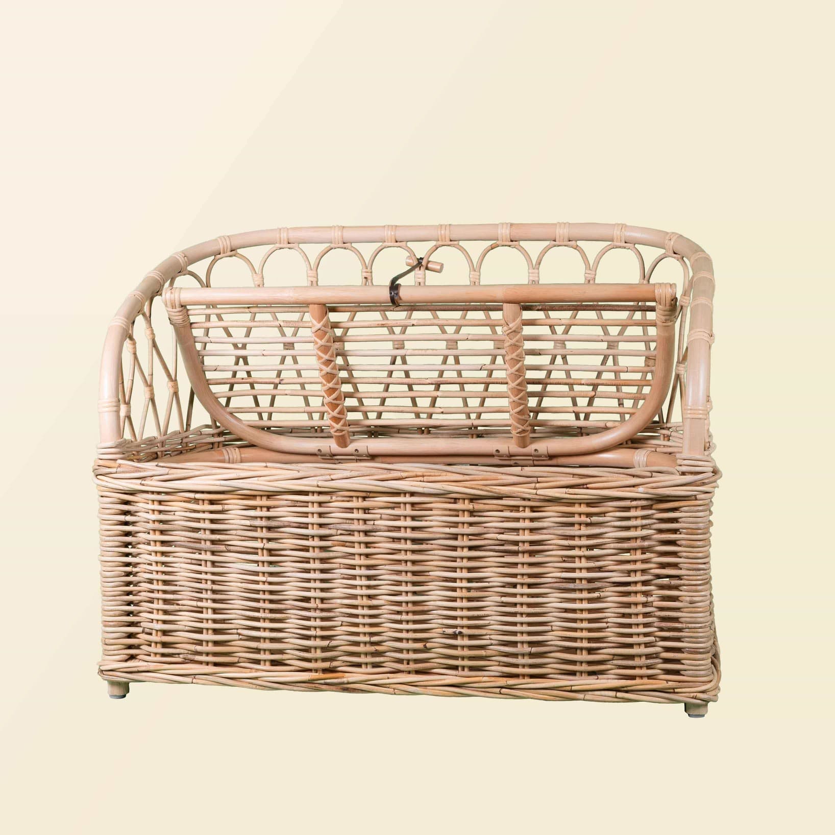 Front view of the Callie Kids’ Storage Couch by MOMIJI with the lid open.