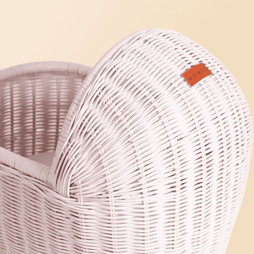 Close-up of the front detail with logo on the Colette Doll Stroller by MOMIJI.