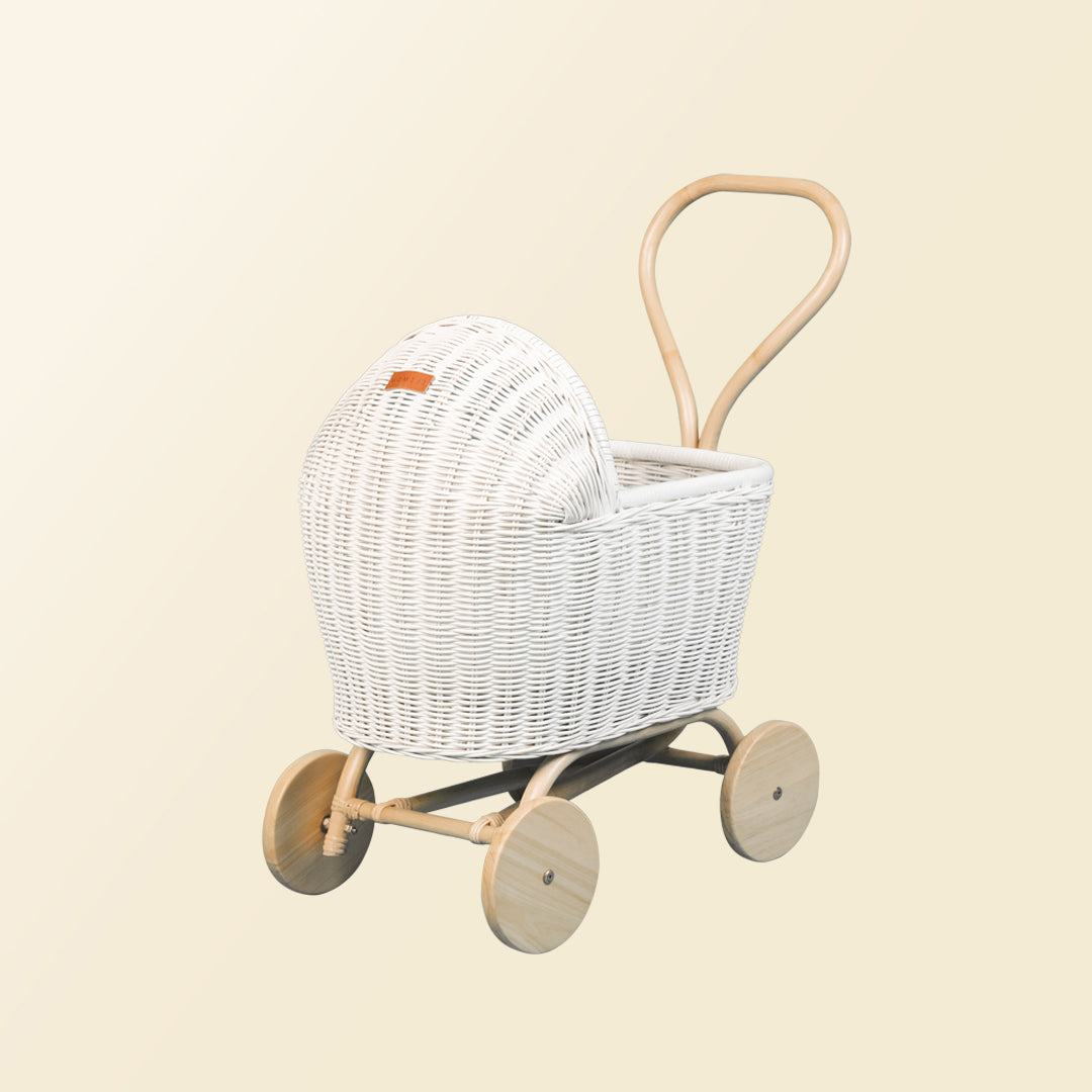 Front view of the Colette Doll Stroller by MOMIJI in white.