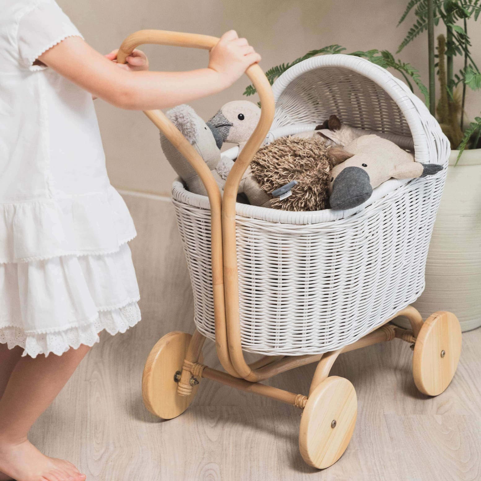 子供用品 Stroller Rattan Stroller | Colette Doll Stroller - White | MOMIJI