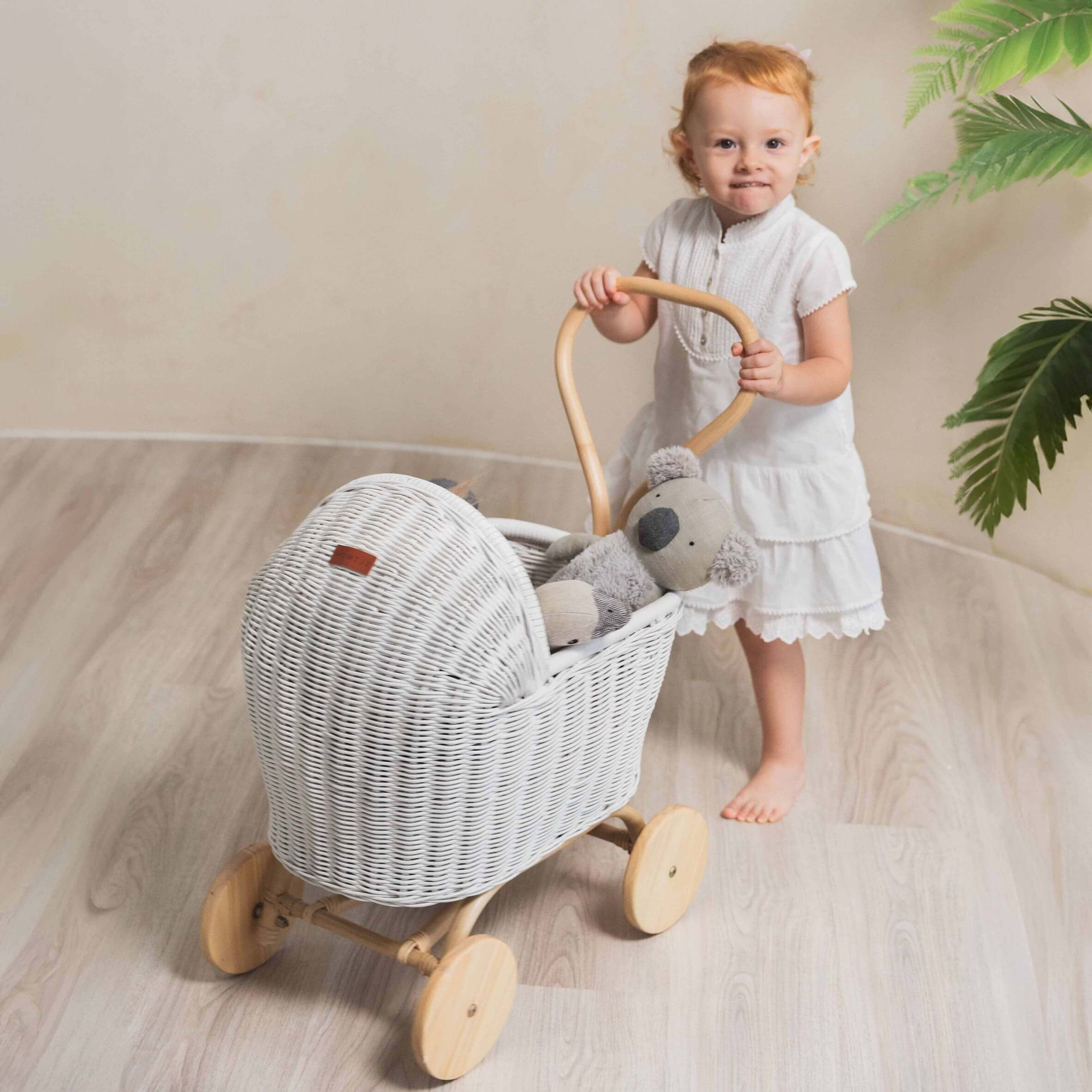 Rattan Stroller | Colette Doll Stroller - White | MOMIJI