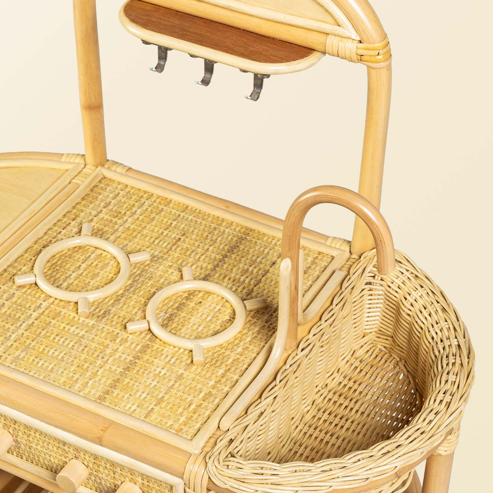 Close-up of the sink area of the Dreamer Play Kitchen by MOMIJI.