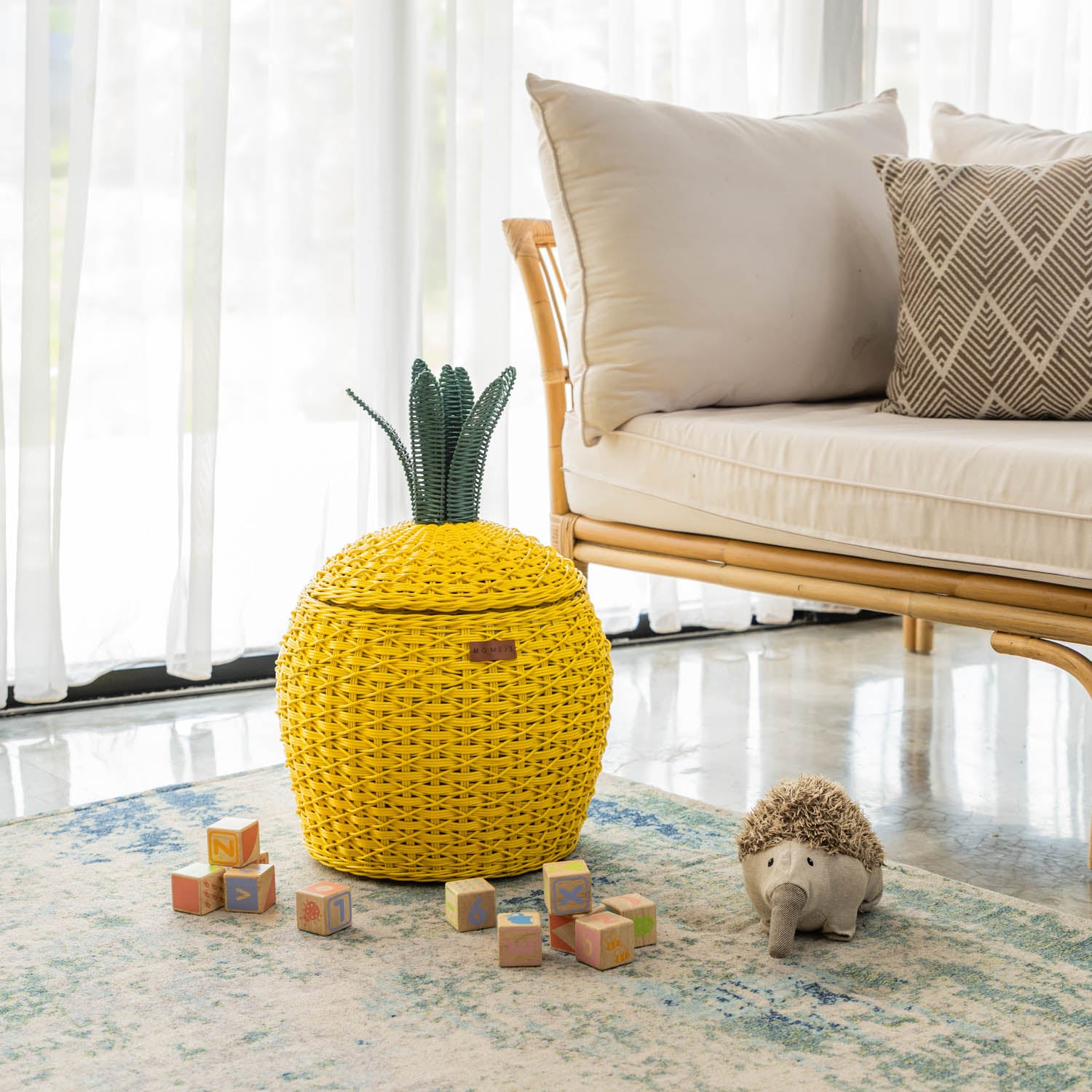 Pineapple Rattan Storage Basket Yellow - Medium