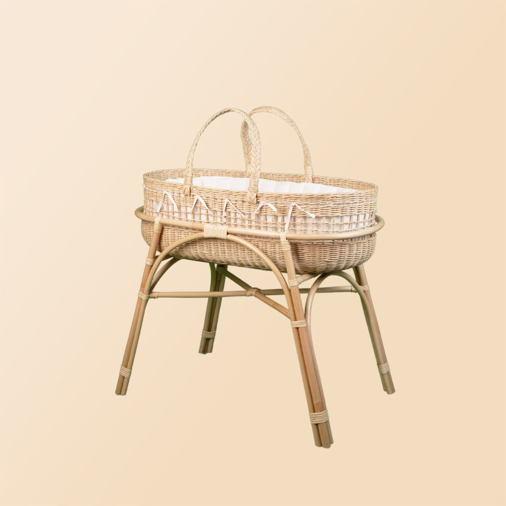 Angled view of the fixed stand for the Vera Moses Basket by MOMIJI.