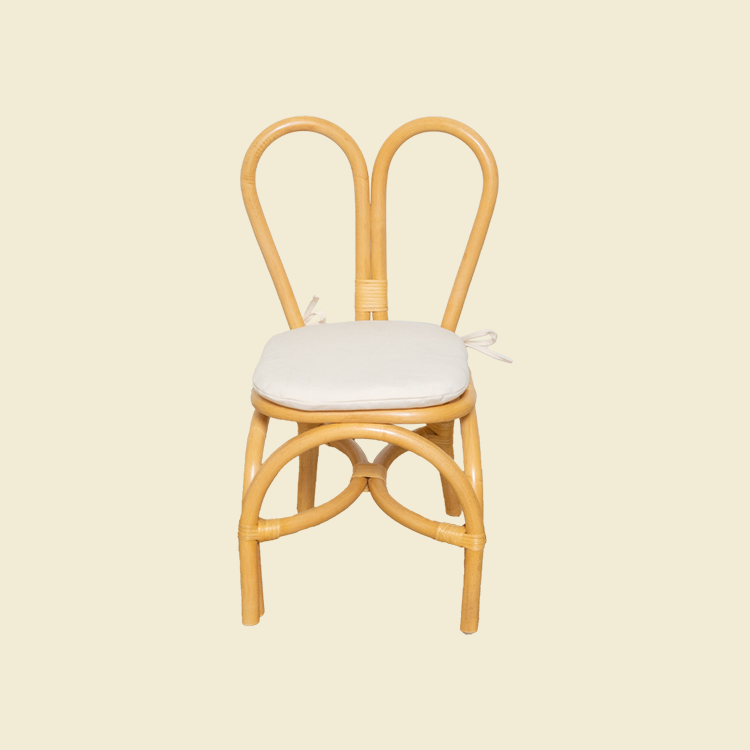 Rattan Chairs | Kids Bunny Chair - Natural | Kids Wicker Chair | Front View with removeable cushion | MOMIJI 