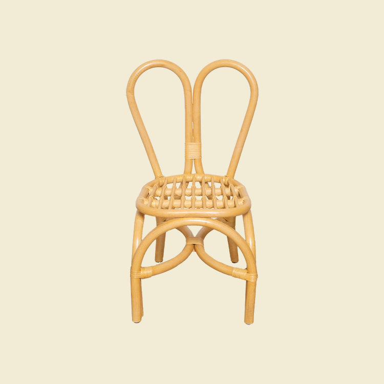 Rattan Chairs | Kids Bunny Chair - Natural | Kids Wicker Chair | Front View without cushion | MOMIJI 