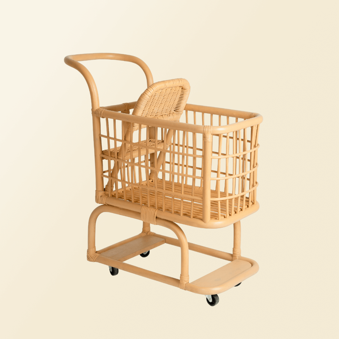 Angled view of the Kids Shopping Cart by MOMIJI.