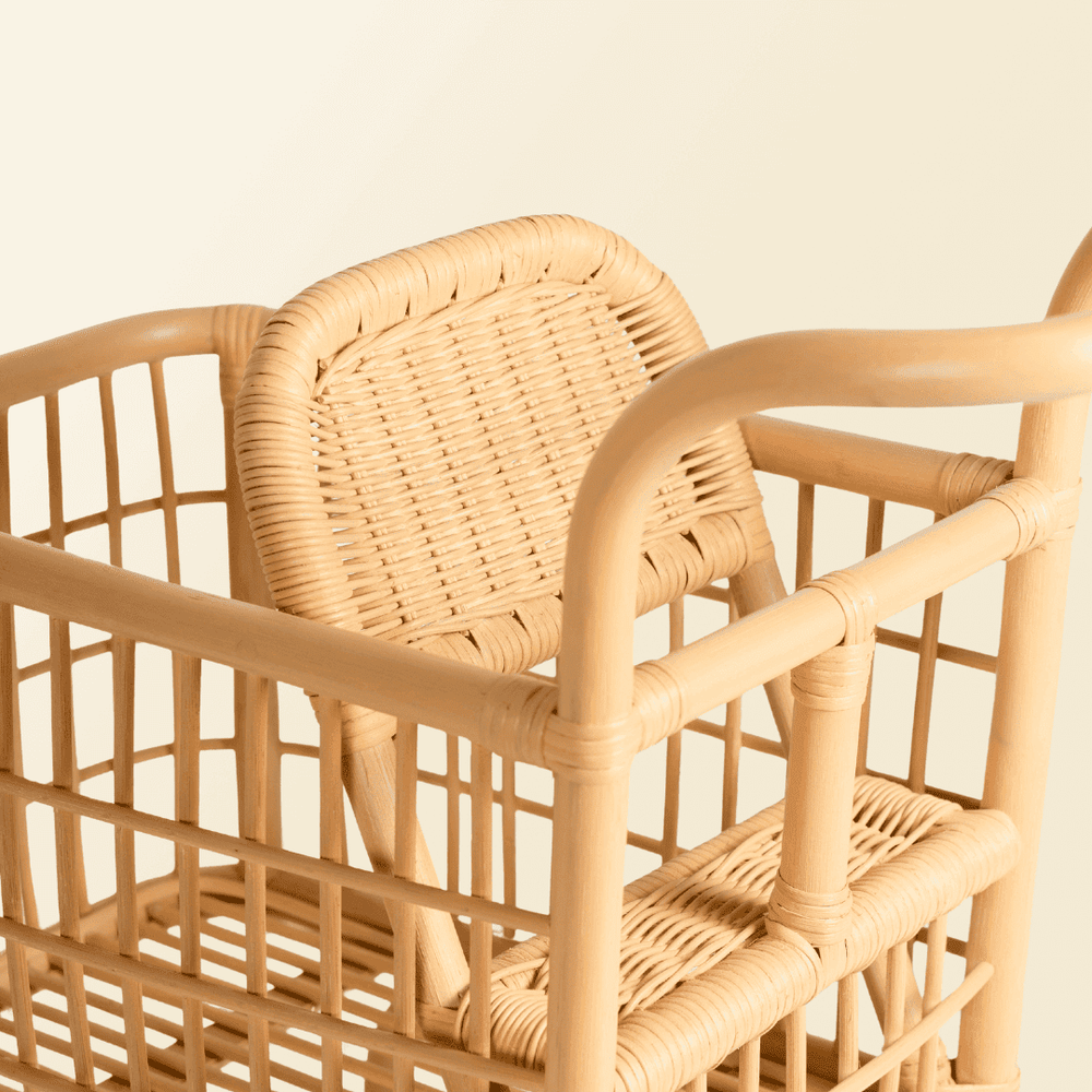 Close-up of the doll seat detail at the back of the Kids Shopping Cart by MOMIJI.