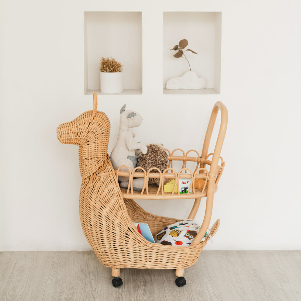 Llama Rattan Craft Trolley | Toy Shopping Cart | Rattan | MOMIJI