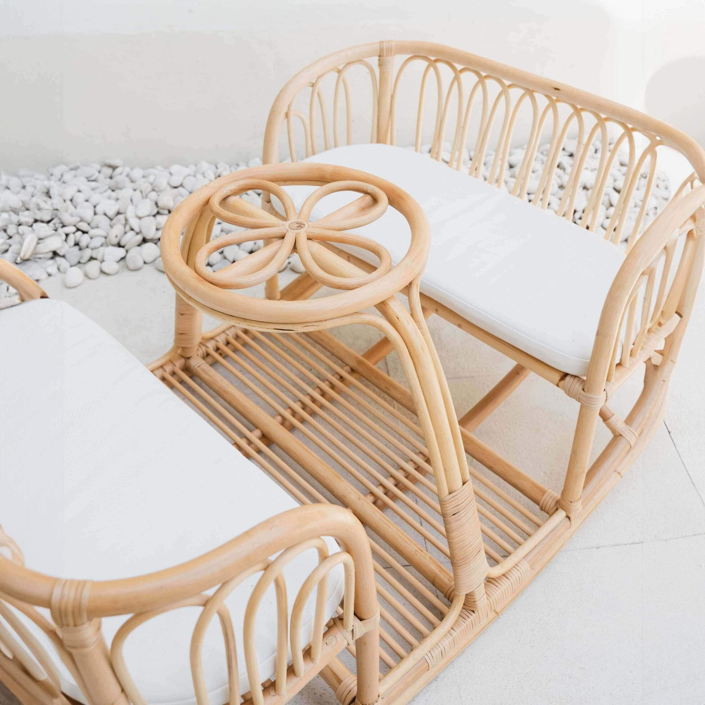 Top view of the Leon Rocking Bench by MOMIJI styled indoors.