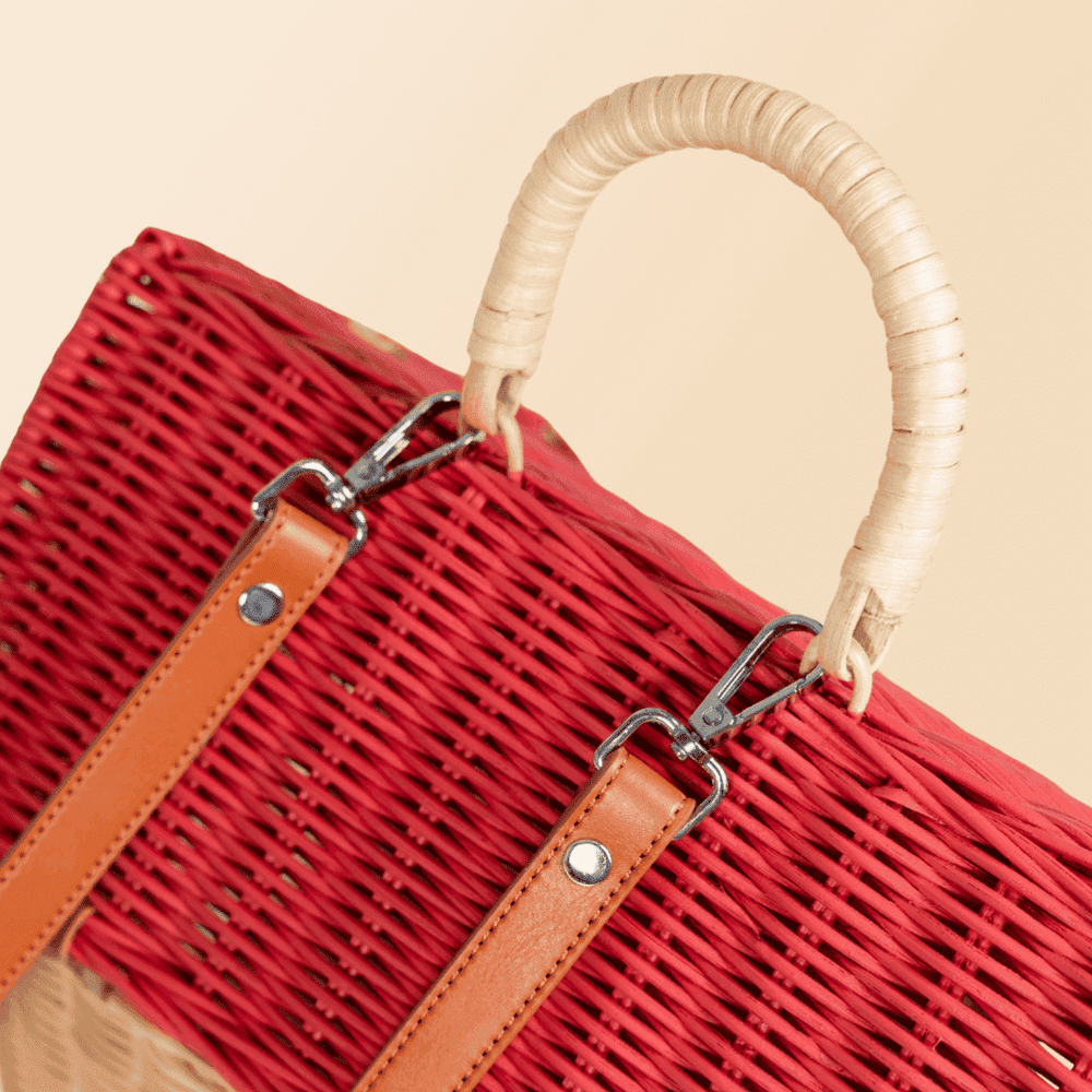 Close-up of the top handle and strap of the Lydia House Bag by MOMIJI.